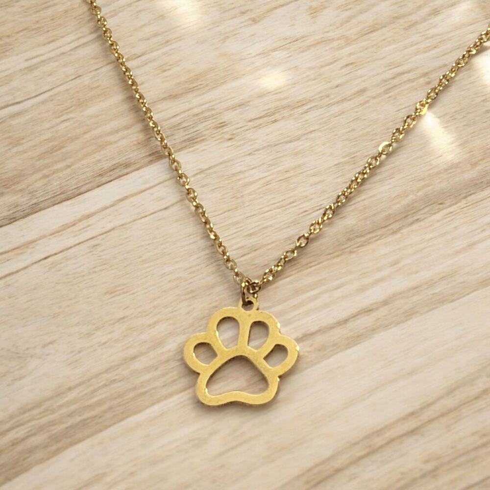 New Gold Paw Print Charm Necklace Dog Cat‎ Pet